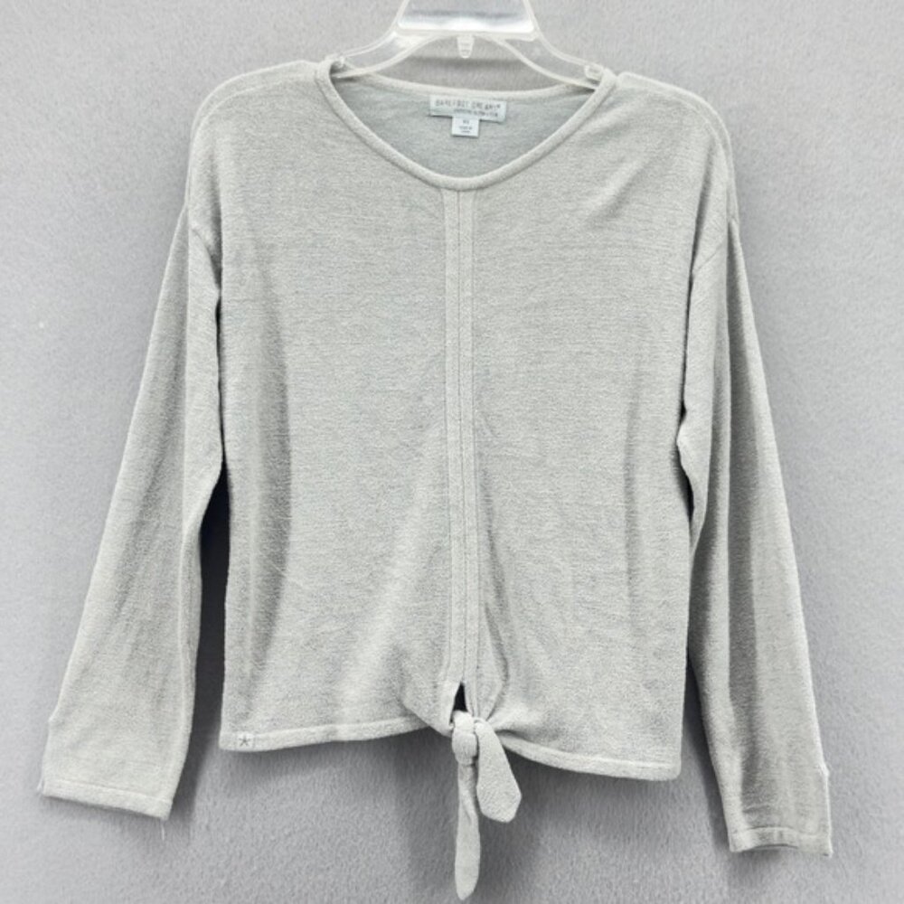 Barefoot Dreams CozyChic Ultra Lite Tie Front Top Shirt Gray Womens XS